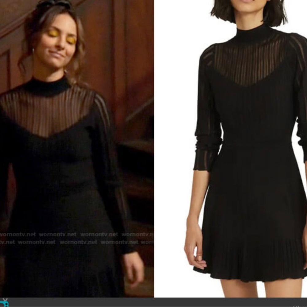 Reiss Black Sheer Stripe Knitted Dress Size S